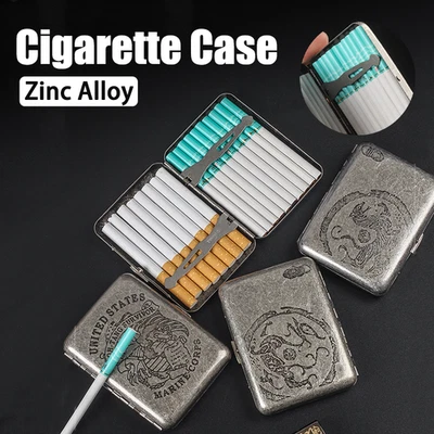 Antique Metal Cigarette Case Holds 20 Slim or 16 Regular Cigarettes​ Zinc Alloy - Image 1 of 4