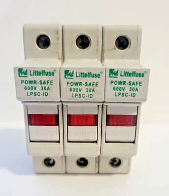 Littelfuse POWR-SAFE LPSC-ID 600V 30A Class CC 3-Pole Fuse Holder Used - Image 1 of 2