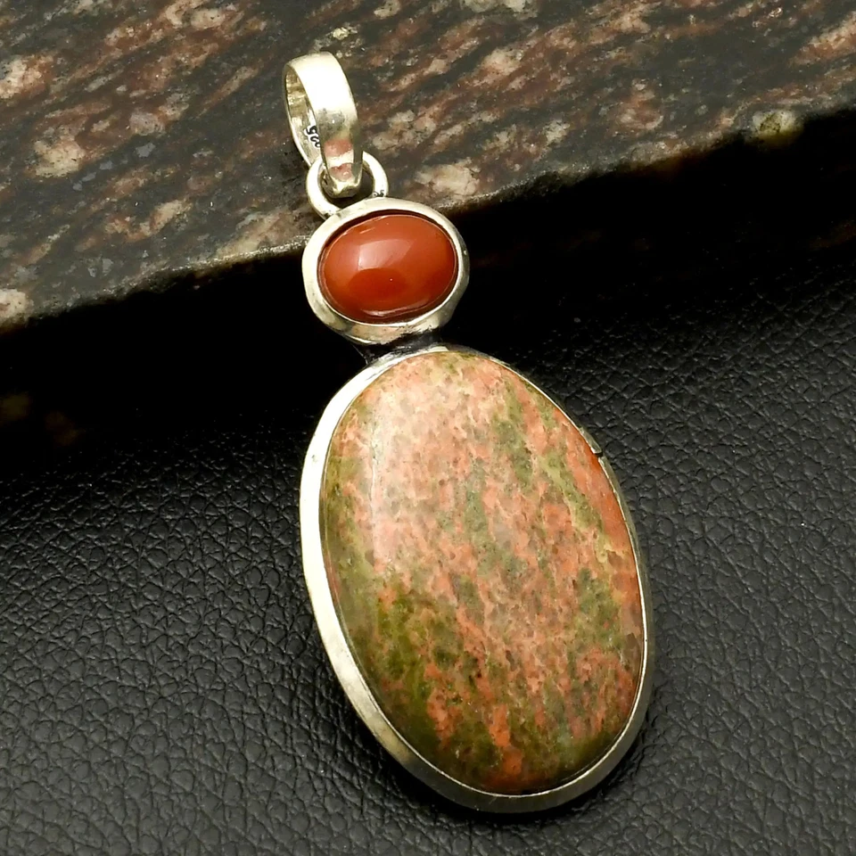 Colgante étnico hecho a mano de piedras preciosas de cornalina Unakite joyería regalo 2,32" AP-39992 Foto 1 de 1