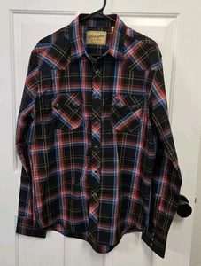 Wrangler Shirt Men Large Multi Plaid Pearl Snap Sawtooth Western Cowboy Rodeo - Picture 1 of 3