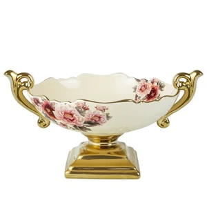 Wavy Fruit Bowl with Gold Holder, Floral Fruit Tray, Snack Stand for Dining T... - Picture 1 of 6