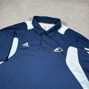 Adidas Akron Zips Polo Shirt Mens XL Blue Striped Scorch Climalite Logo Golf - Picture 1 of 7