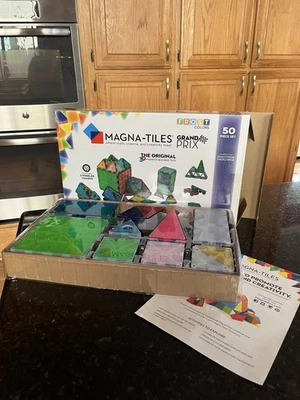 Magna Tiles Grand Prix Magnetic Play Building Toy Set 50pcs Complete Frost Car - Image 1 of 3