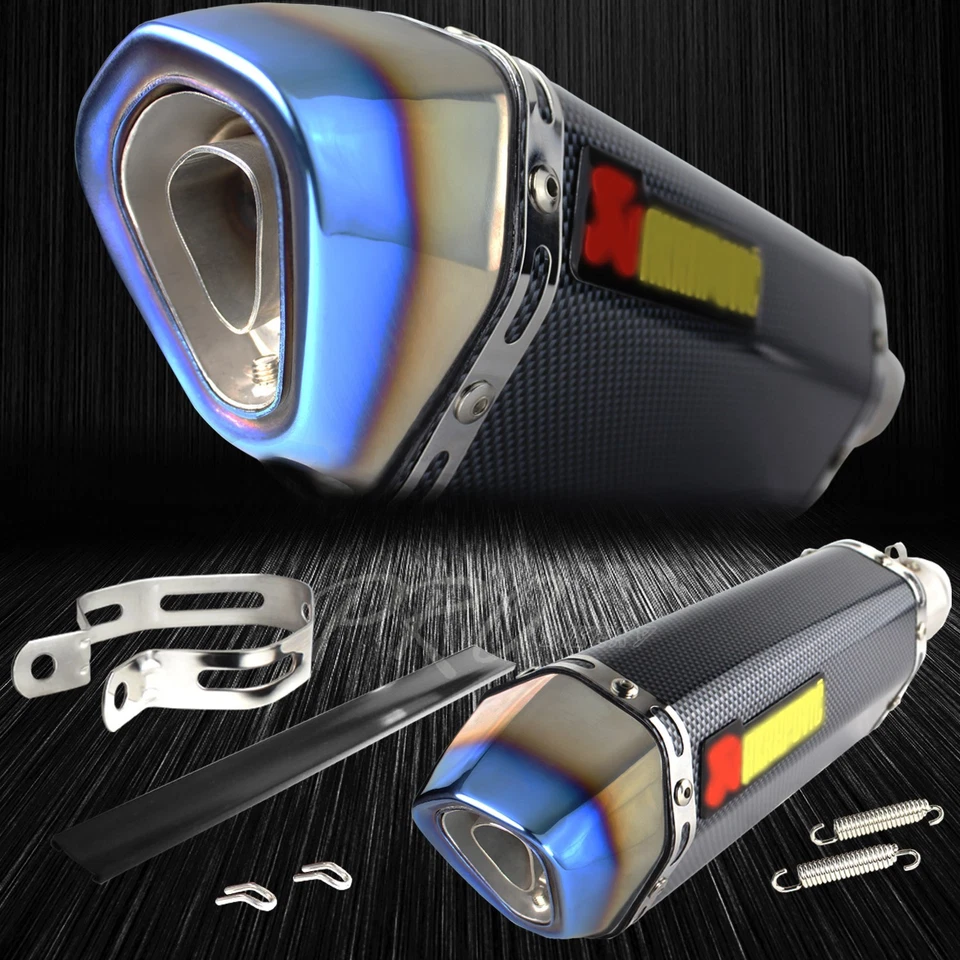 1.5"-2" Inlet 1.25" Slanted Burnt Tip Carbon Fiber Look Racing Exhaust Muffler - Image 1 of 4