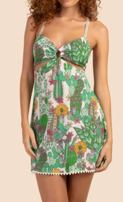 $152 NUEVO CON ETIQUETAS TRINA TURK Talla S VESTIDO ENCUBRIMIENTO CACTUS RECORTADO MULTI Foto 1 de 4