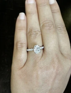 Oval Simulated Diamond Engagement Ring 14K Solid White Gold Bridal Ring 3.00CTW - Picture 1 of 22