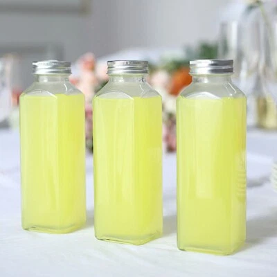 BOTELLAS DE VIDRIO RECARGABLES TRANSPARENTES 12 cuadradas 12 oz frascos de almacenamiento tapas de aluminio fiesta Foto 1 de 4