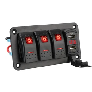 Red 4 Gang Toggle Rocker Switch Panel for Car Boat Marine RV Truck Waterproof - Foto 1 di 8