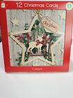 12 Christmas Cards Square Reindeer Snowflake Scene Traditional - 2 Designs