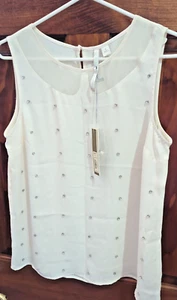 LC Lauren Conrad Embellished Peter Pan Collar Camisole Whisper White Small NWT - Picture 1 of 9