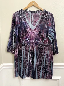 Women's Velvet Babydoll Top 1X 3/4 Tunic Bohemian Grunge Whimsigoth Fairy Gypsy - Picture 1 of 8