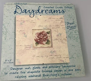 Dimensions Daydreams Counted Cross Stitch Pink Rose Glass Frame 1999 NIB - Picture 1 of 2