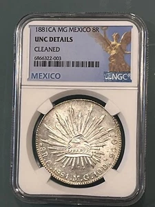 Mexico Second Republic 8 Reales 1881 Ca MG Chihuahua NGC UNC Details - Picture 1 of 2
