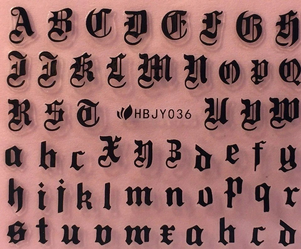 Calcomanías adhesivas 3D para arte en uñas letras del alfabeto negras HBJY036 Foto 1 de 4