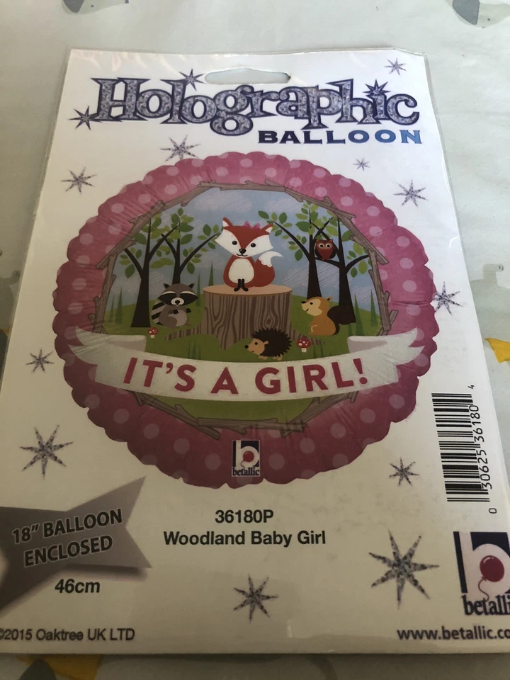 Holographic Malone it’s a girl pink woodland baby girl balloon 18 inch foil — 第 1/2 张图片