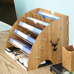 5-Tier Wood Office Filing Storage Shelf Rack Desk Organiser Fan Shape File Rack - Picture 1 of 5