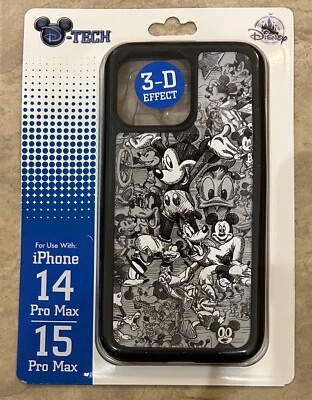 Funda para teléfono Disney Parks Mickey & Friends negra y blanca 3D D-Tech iPHONE 14 15 Pro Max Foto 1 de 2