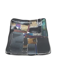 Studio Art Glass Dichroic Black Square Dish 6"Tray Signed By Artist Vintage 2000 - Picture 1 of 14