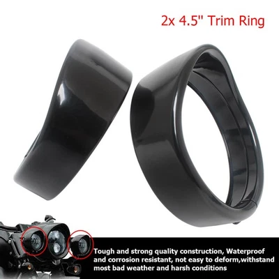 Black 4.5" Fog Light Trim Ring Passing Lamp Covers For Harley Street Glide FLHX - Image 1 of 4