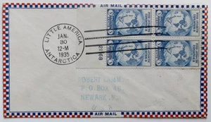 1935 Bryd Little America Antarctica to Newark NJ Plate Block 21168 - Picture 1 of 3