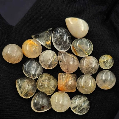 Natural Golden Rutile Quartz Mix Cabochon Gemstone Lot 9-12 MM 147 CT 24 Pcs - Image 1 of 4