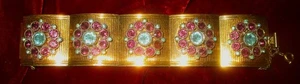 VINTAGE 1930'S RHINESTONE E.P. YELLOW GOLD PANEL BRACELET - USA - Picture 1 of 4