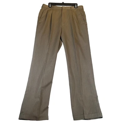 Pantalones de vestir Haggar para hombre W34 L31 plisados puños marrón espiga vintage años 90 Y2K Foto 1 de 4