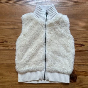 Gap cream mock neck faux fur full zip sweater vest SIZE 6 - Picture 1 of 4