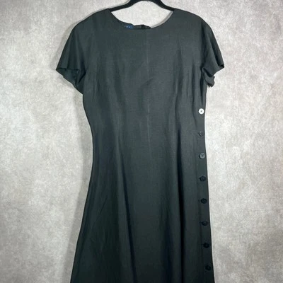 Barry Bricken Maxi Dress Womens Size 10 Black Silk Linen Blend Button Side - Image 1 of 4