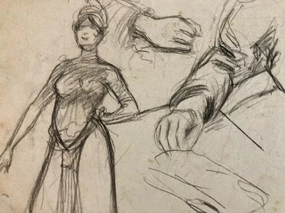 Papel lápiz retrato dibujo mujer 1920 nuevo arte decorativo mano hermosa era Foto 1 de 4