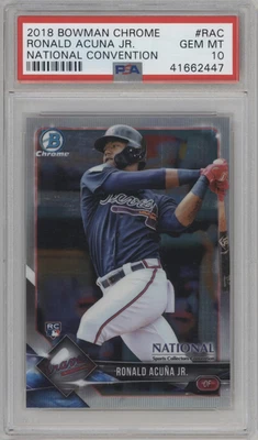 PSA 10 GEM 2018 BOWMAN CHROME NATIONAL CONVENTION RONALD ACUNA JR. RC #BNR-RAC - Image 1 of 2