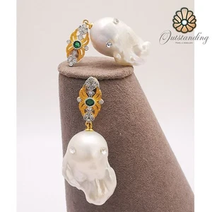 Genuine Huge Sea White Baroque Drop Earrings 14ct GoldFilled Hallmark 925 Silver - Picture 1 of 19