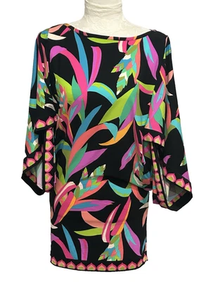 Mini vestido TRINA TURK Swim Cover Up tamanho P tropical resort preto multicolorido praia - Imagem 1 de 4