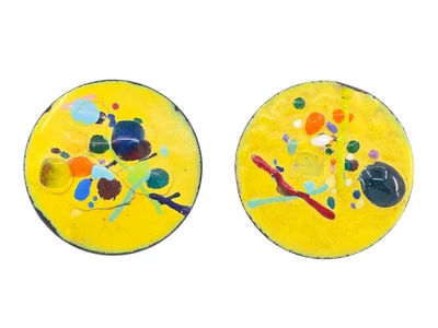 PENDIENTES VINTAGE ESMALTE MULTICOLOR DISEÑO SALPICADURAS COBRE REDONDO TORNILLO TRASERO ~1 pulgada Foto 1 de 4