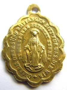 Inusual Antiguo Latón Milagrosa Santa Medalla Católica BVM María Inmaculada Monograma - Imagen 1 de 2