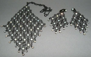 Durchbrochene Chandelier Ohrringe Halskette Set Faux Opal Vintage - Bild 1 von 3