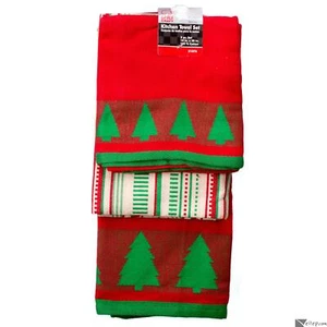 Minimalist Christmas Tree Holiday 3pc Kitchen Towel Gift Set, 28", Red Green - Picture 1 of 1
