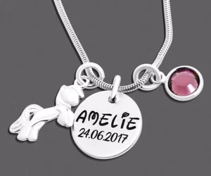 Namensschmuck, Kette mit Pferdchen, Geburtsstein, Kinderschmuck, 925 Silber - Bild 1 von 3