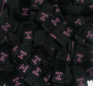 500 PCS WOVEN CLOTHING FOLDED SEWING CARE LABELS, MADE IN U.S.A. - BLACK PINK - Picture 1 of 1