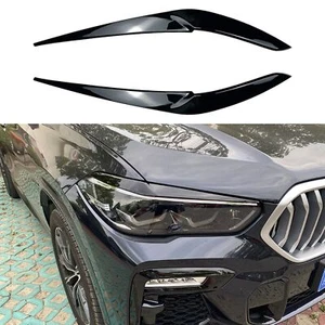 Glossy Black Headlight Lamp Eyebrow Trim Cover For BMW X5 G05 X6 G06 2019-2023 - Picture 1 of 9
