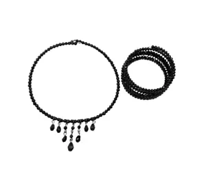 Set collana e bracciale girocollo revival gotico sfaccettato vetro nero vintage Y2K - Foto 1 di 24