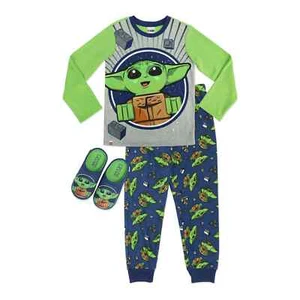 Lego Star Wars Baby Yoda 2 PC Long Sleeve Pajama And Slippers Set Boy Size 8 - Picture 1 of 1