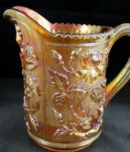 Jarra de leche de vidrio imperial brillante rosa caléndula pieza vintage vidrio de carnaval - Imagen 1 de 5