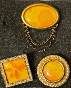 Vtg 1965 SP Avon SUNFLOWER Pendant Dual Brooch Gold Tone 3 pc lot Cz Faux Pearl - Picture 1 of 9