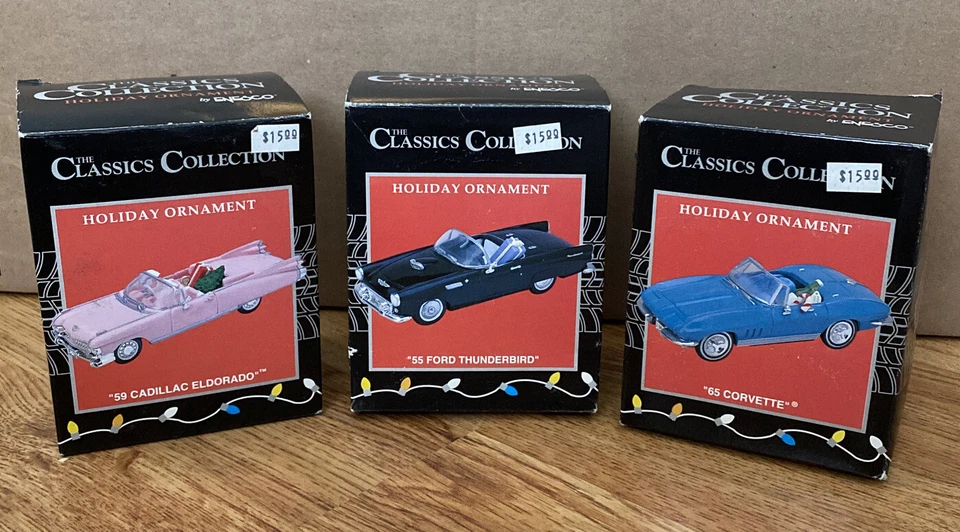 Enesco Cadillac, Thunderbird, Corvette caixa de enfeite de Natal coleção clássica - Imagem 1 de 4