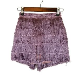 Missguided Womens Shorts 0 Petite Lilac Fringe Lined Mid Rise Dance Party
