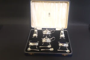 Cased Mappin & Webb 1964 Sterling Silver 10 Pc Muffineer Set Salt Pepper Mustard - Picture 1 of 24