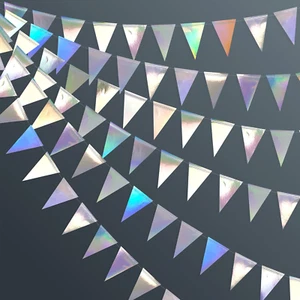 40Ft Iridescent Party Decorations Holographic Hanging Triangle Pennant Banner Fl - Picture 1 of 12