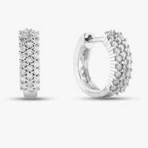 Second Hand 9ct White Gold 0.50ct Brilliant Cut Diamond Three Row Hinged Hoop... - Picture 1 of 2