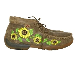 Scarpa da guida chukka Twisted X pelle ricamata girasole moc donna taglia 9,5 - Foto 1 di 8